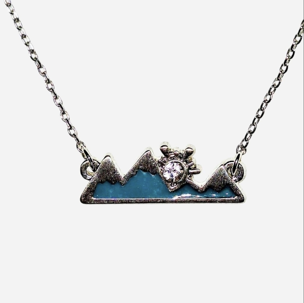 Silver Mountain Sunrise Pendant Necklace with Turquoise Inlay